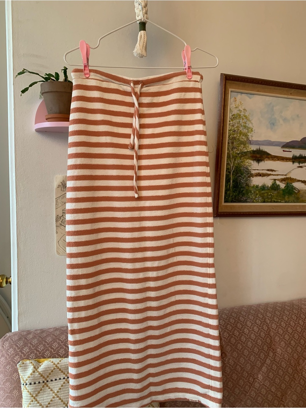 Othersea bikini Striped Knit Drawstring Skirt - Cream & Rust